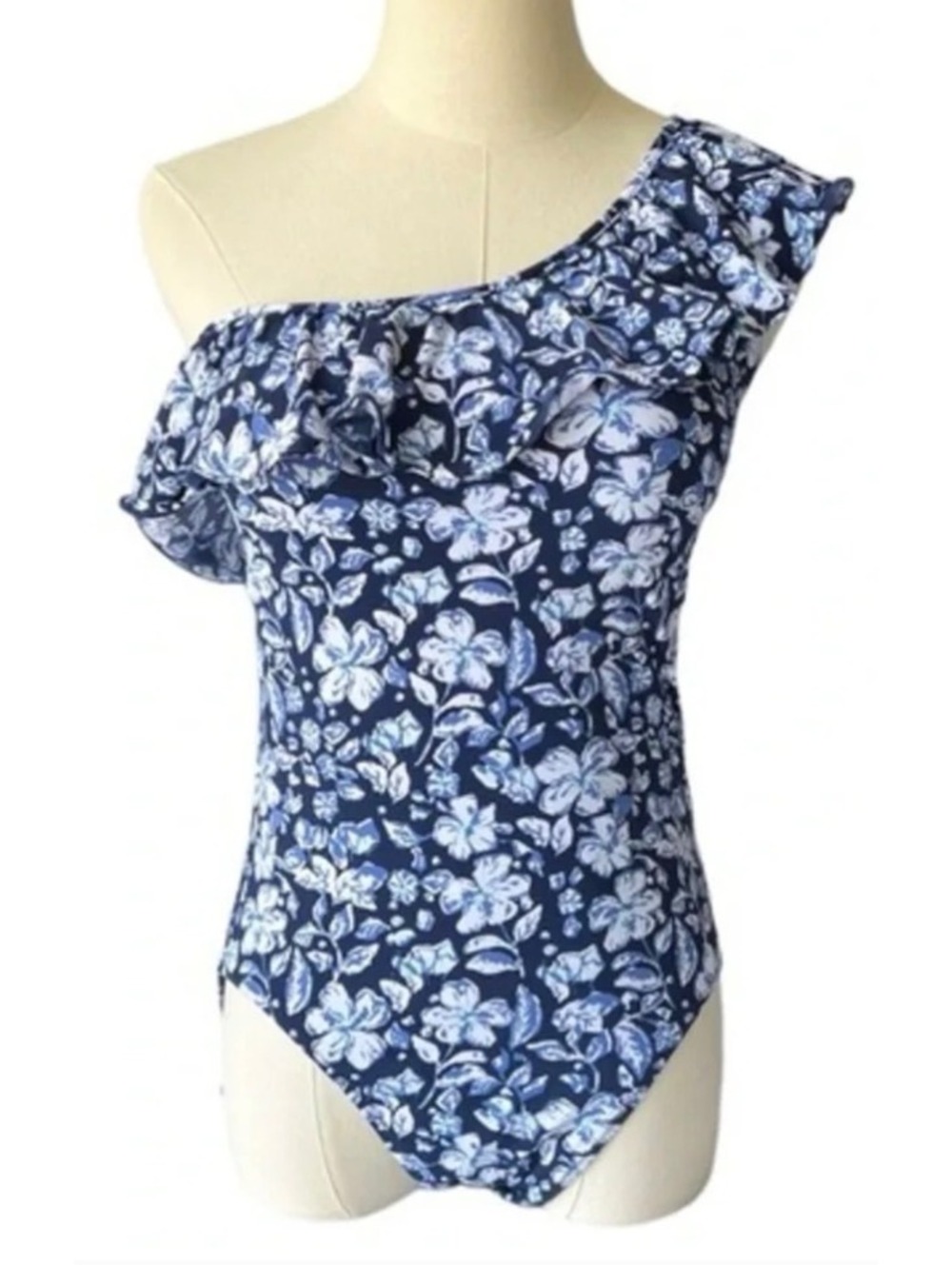 NWT Vineyard Vines One Shoulder Blue Floral Swimsuit Size XS